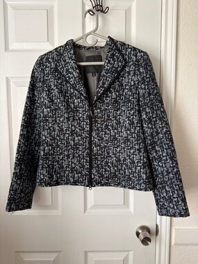 Classiques Entier Blue Gray Textured Zip Front Blazer Cropped Jacket Size M